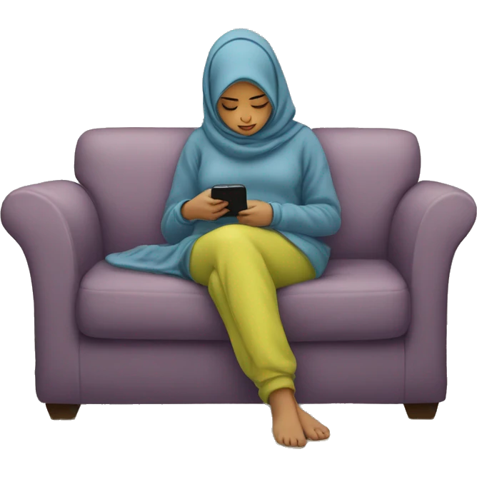Hijabi-wearing-hoodie-sleeping-on-couch-with-phone emoji