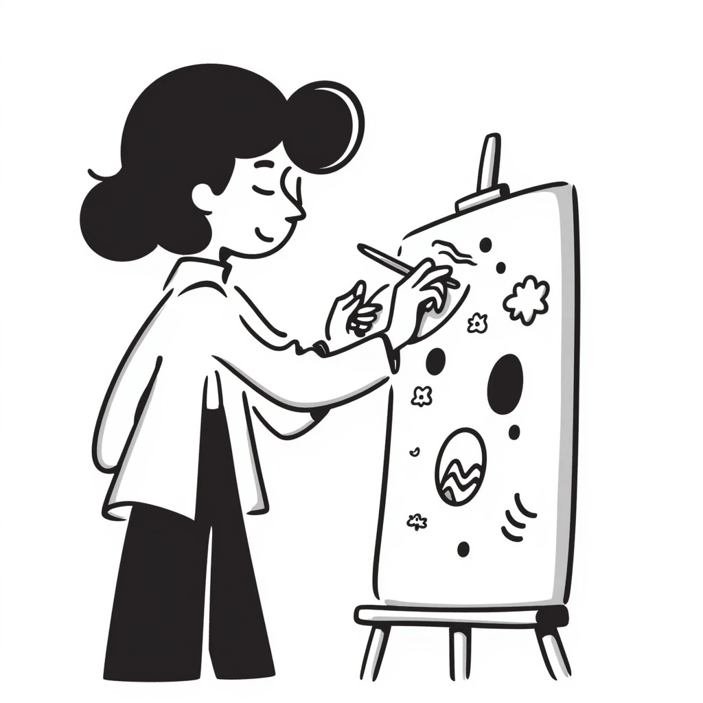 a chief of creative character, professional yet imaginative, with artistic elements like a paintbrush and palette, hand drawn doodle style emoji