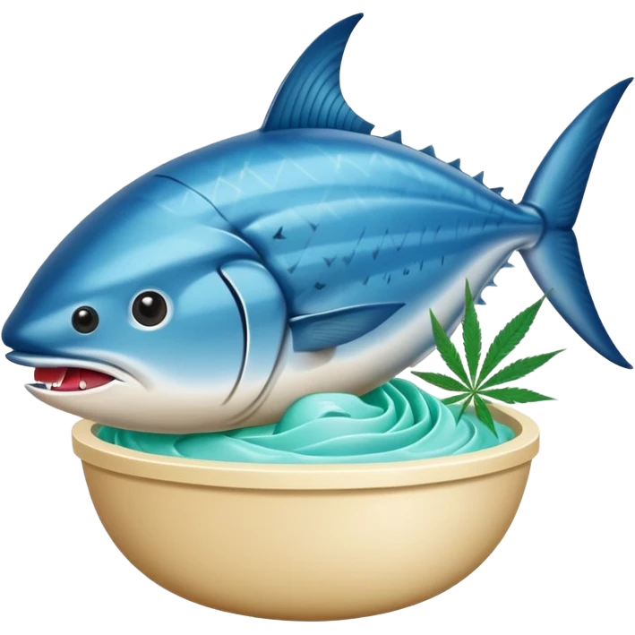 bluefin tuna in a gelato with cannabis leaf emoji
