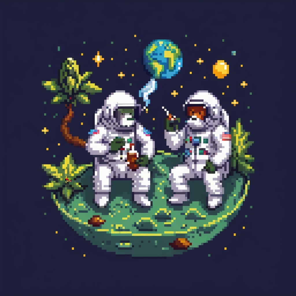 multiple apes in space suits floating and smoking weed emoji