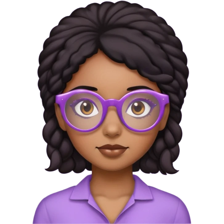 A brown girl with coily black hair with lavender glasses  emoji