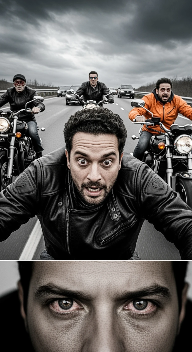 motociclisti spaventati perchè stanno per avere incidente a causa dell'infezione Toxoplasma che altera le loro menti emoji