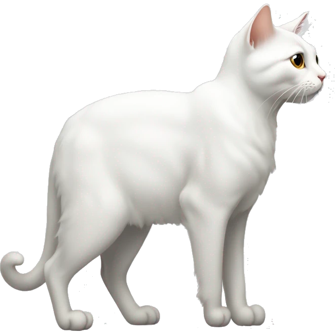 Standing white cat looking to the left. It is seen from the profile emoji