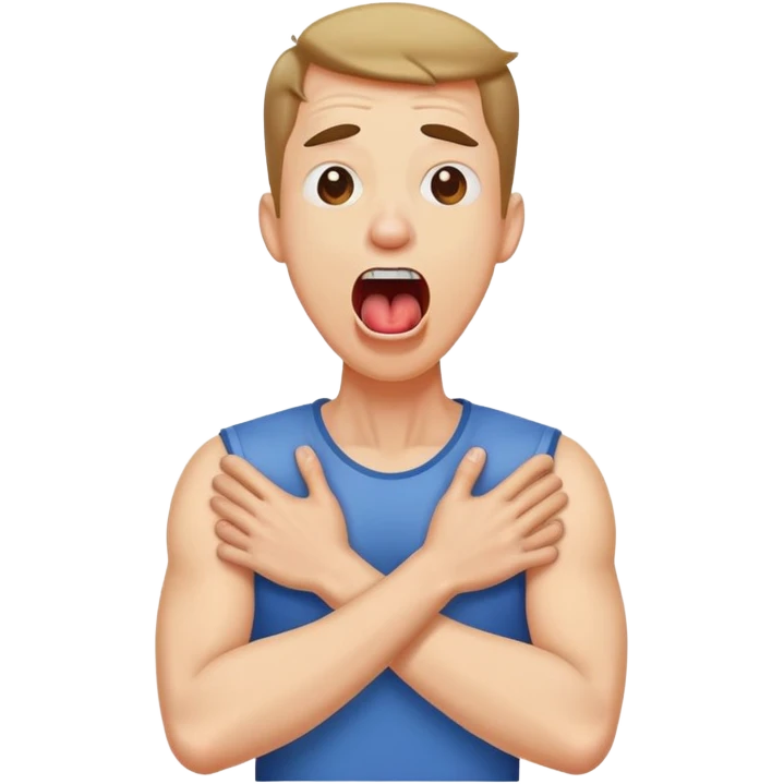 A man screaming with his tongue out and arms crossed are holding his neck. emoji
