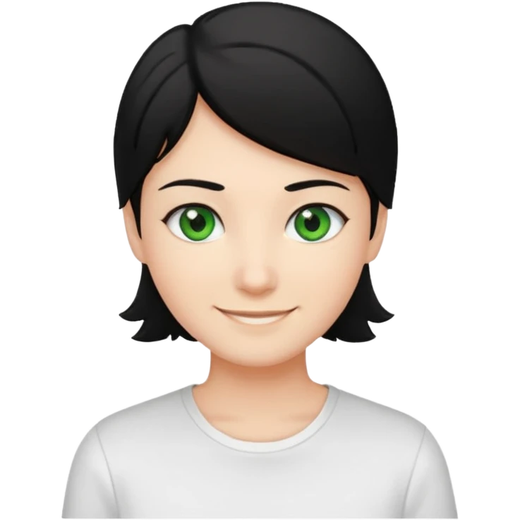 Green eyes black hair white shirt emoji