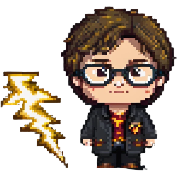 Harry Potter character with glasses and lightning bolt scar in pixel art style emoji
