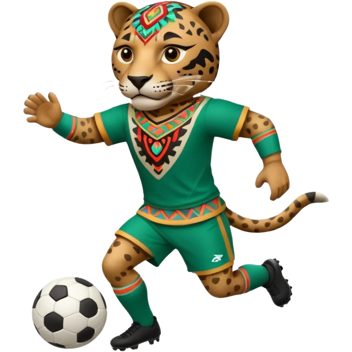 jaguar realista mexicano con vestimenta azteca que juega futbol emoji