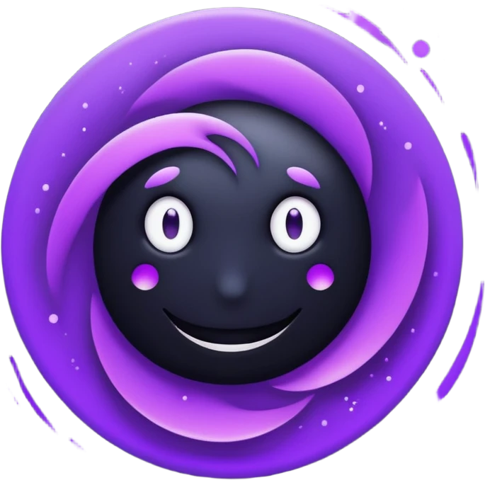 A Discord emoji of a swirling dark void or black hole with violet sparks at the edges. Circular composition, deep shadows, 2D flat vector, white background. emoji