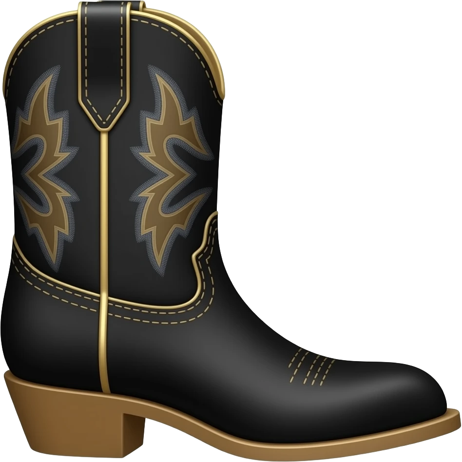 A pair of Black square toe cowboy boots with gold trim emoji
