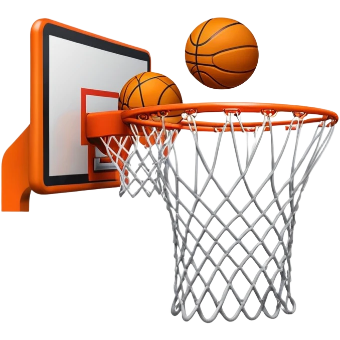 Basketball stretching the net as it goes through, dynamic action shot, iOS emoji style emoji