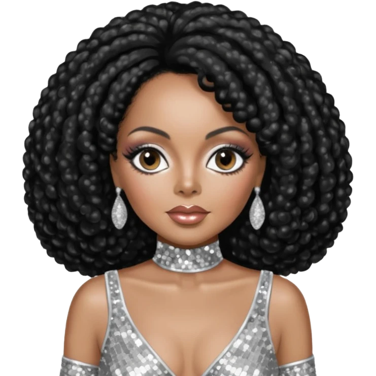 Diana Ross, black hair, silver outfit emoji