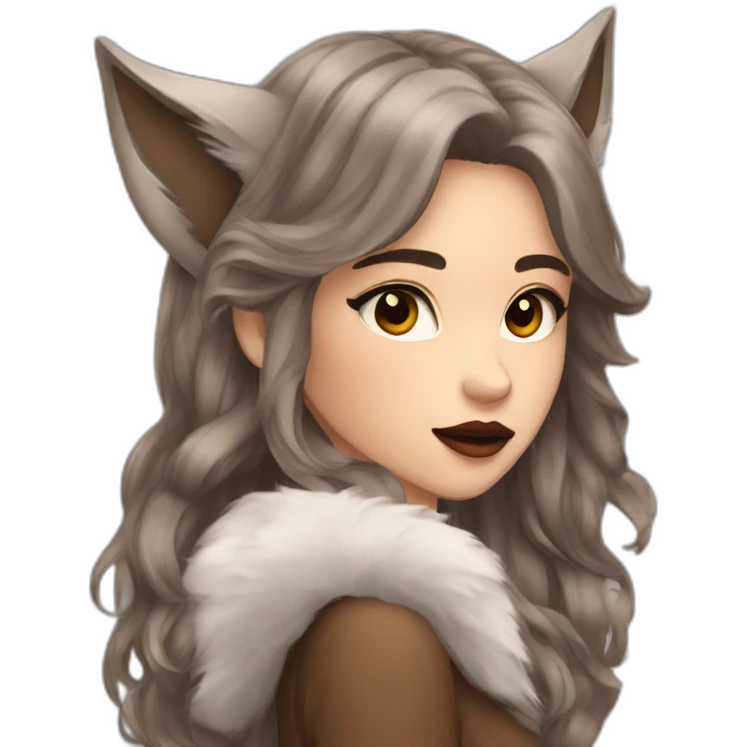  girl brown long hair lipstick wolf ears  emoji