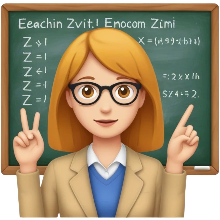 Clare Zavitz in front of chalk bord, eaching emoji