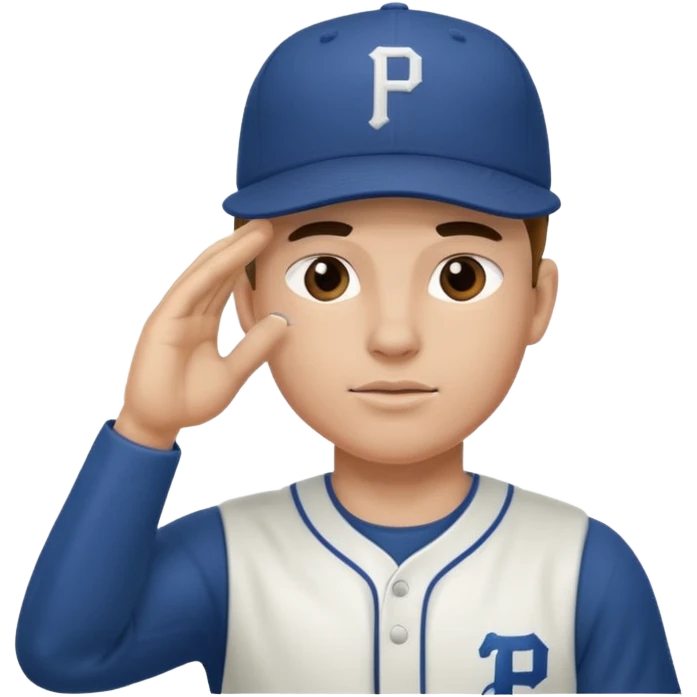 Baseball player, hand to head salute, hat with P emoji