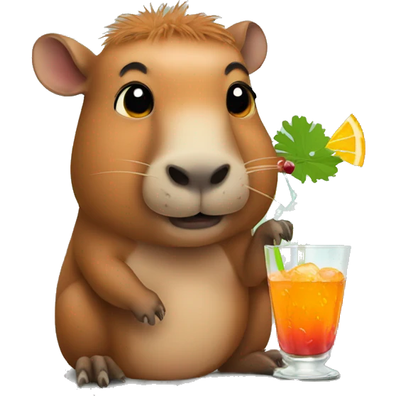 a funny capibara drinking cocktail emoji