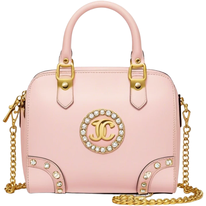 pale pink juicy couture purse with big gold JC on the front bling bling emoji