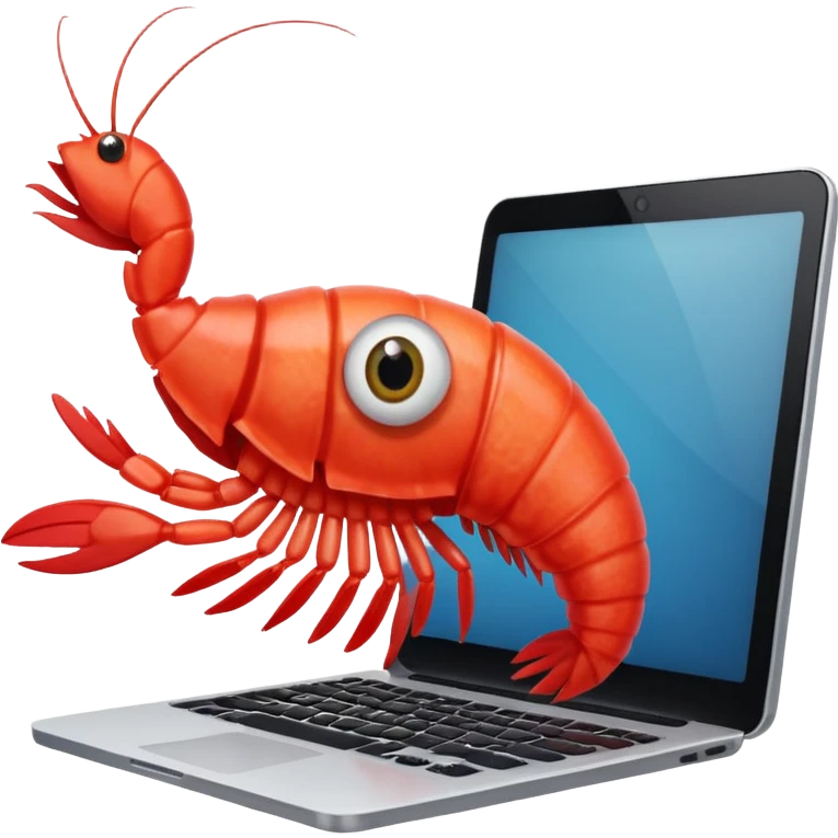shrim using computer to learn (cartoon style) emoji