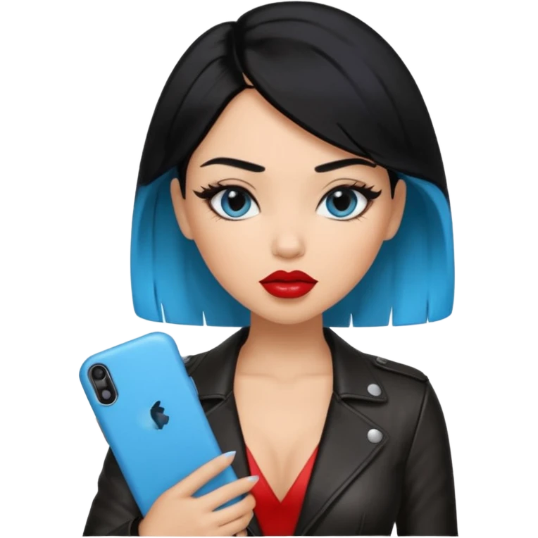 Black haired with baby blue ends, tan skin, and sexy outfit emoji