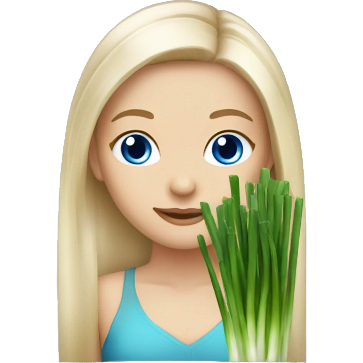white girl with blue eyes spring onion in hair from both sides emoji