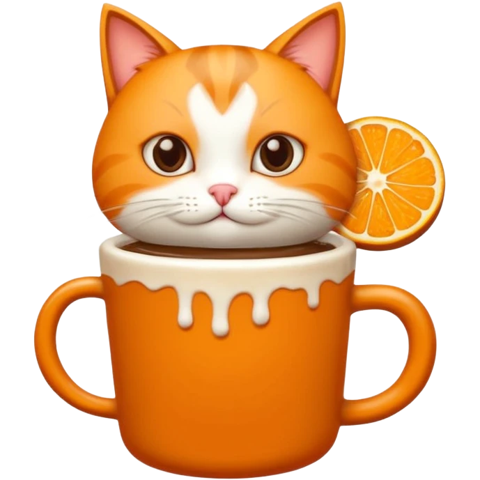 Gato naranja tomando café frio con un popote tomando el popote con sus patitas emoji