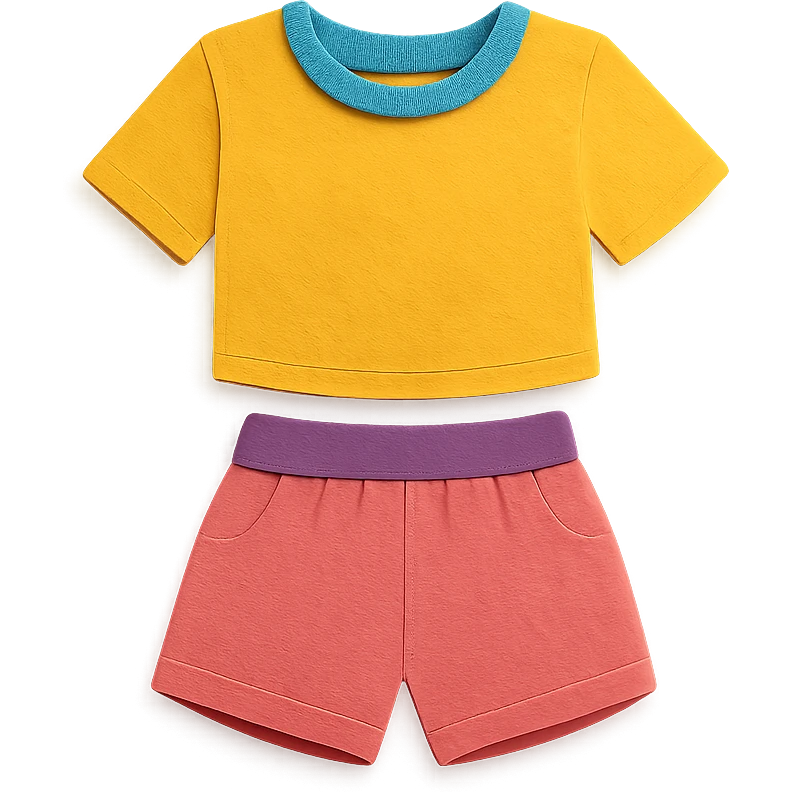 illustration of a women's short and tee shirt set in paper-craft style emoji