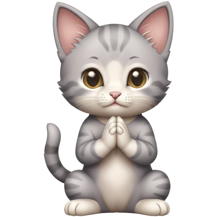 小猫跪在地上，双手合十，表情恳求 emoji