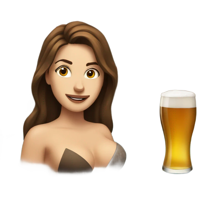 White Woman long brown hair in hot tub with beer emoji