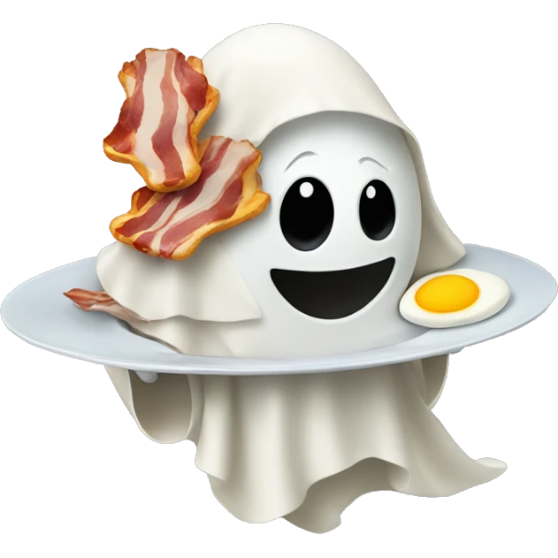 Ghost holding plate with eggs and bacon emoji