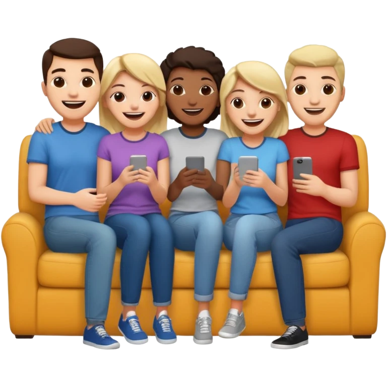 group of friends on couch having a blast emoji
