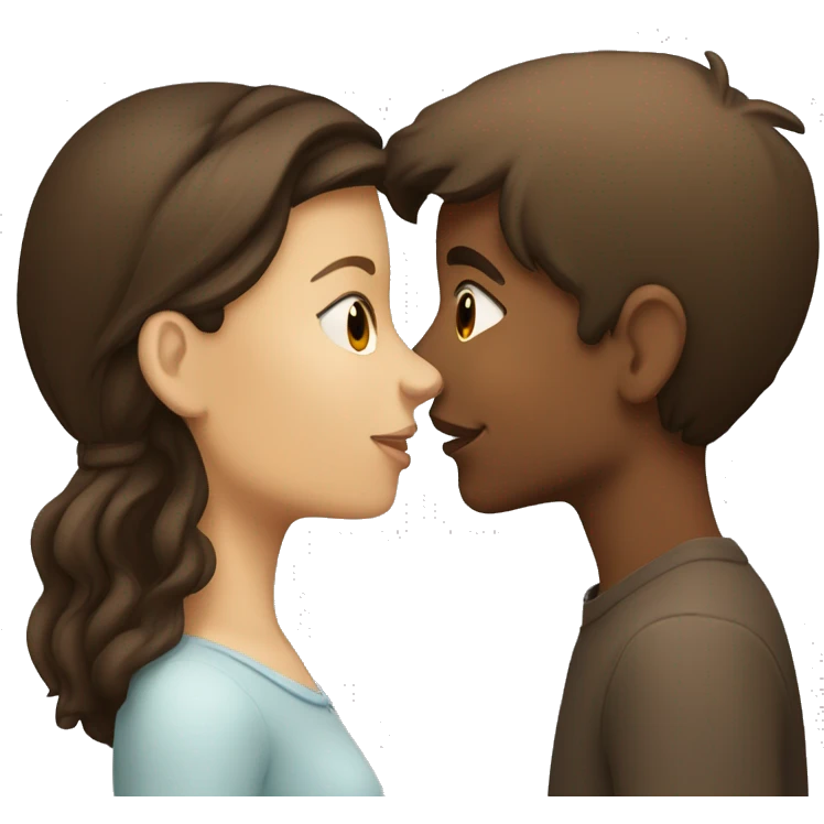 white brunette girl and brown boy kissing emoji