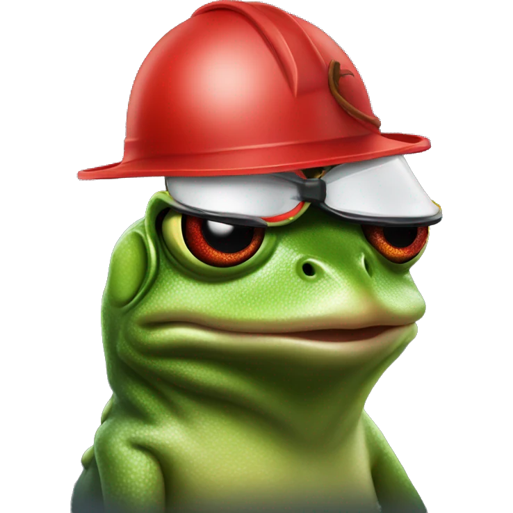 a frog wearing all black and a red helmet and smoking a sigar  emoji
