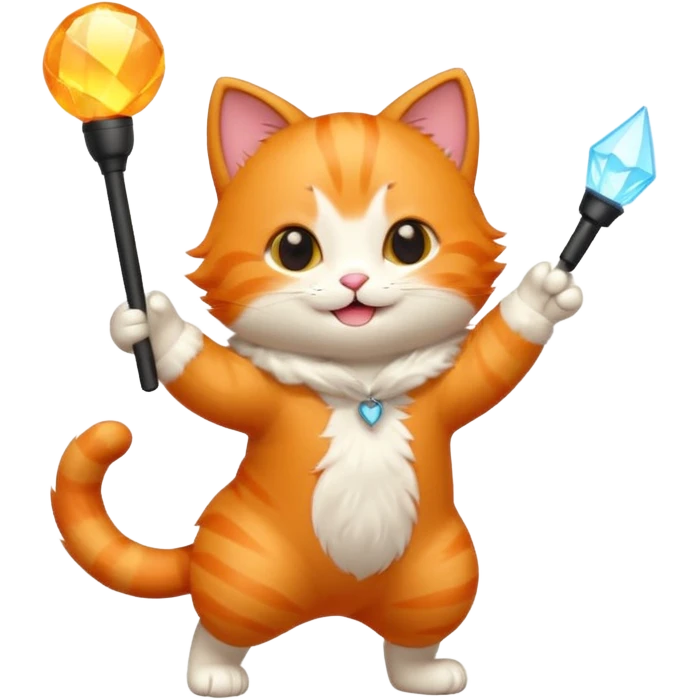 chibi cute orange cat dancing  holding a light stick emoji