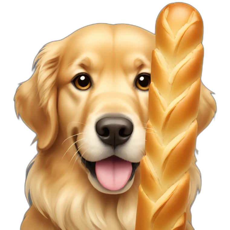 golden retriever holding a baguette in mouth emoji