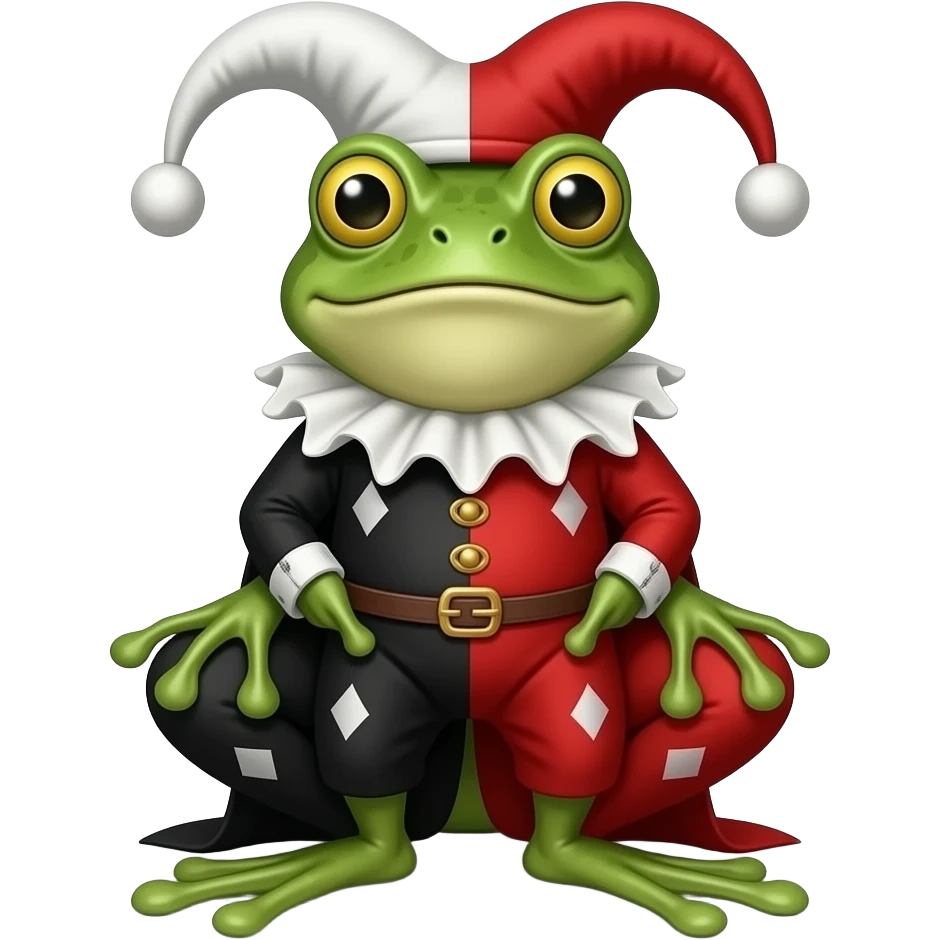 court jester frog medieval  joker clearly visible, red half emoji