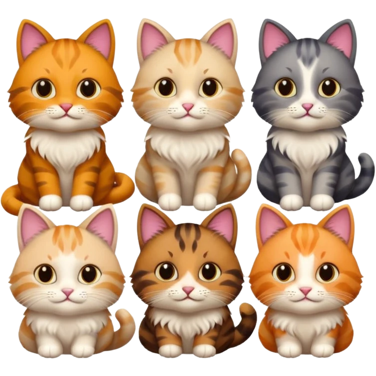 6 cats with different coloured coats emoji