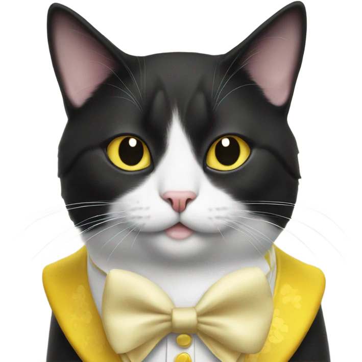 Tuxedo cat in yellow costume for new year emoji