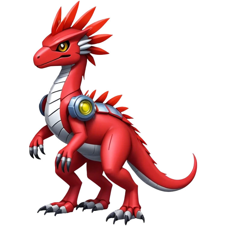 Furry feather-mane Cool Edgy Futuristic shiny colorful Digimon-Fakemon-Guilmon-Velociraptor-Mecha full body   emoji