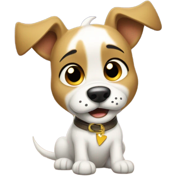 Create a cartoon-style static emoji featuring Bolt (the Disney dog) sitting with tears streaming down his face, looking sad and emotional. Keep the pose expressive and the tears sparkling for added charm. emoji