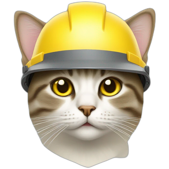 cat wearing yellow construction helmet flat face hazy eye emoji