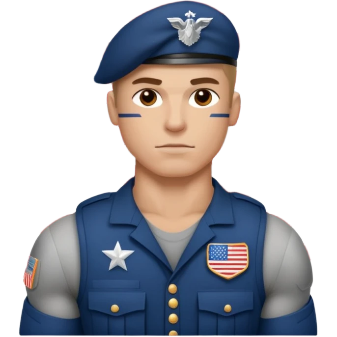 generate white powerful american soldier with small usa flag on shoulder emoji