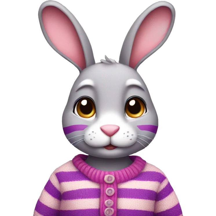Cute rabbit wearing pink purple stripes sweater emoji