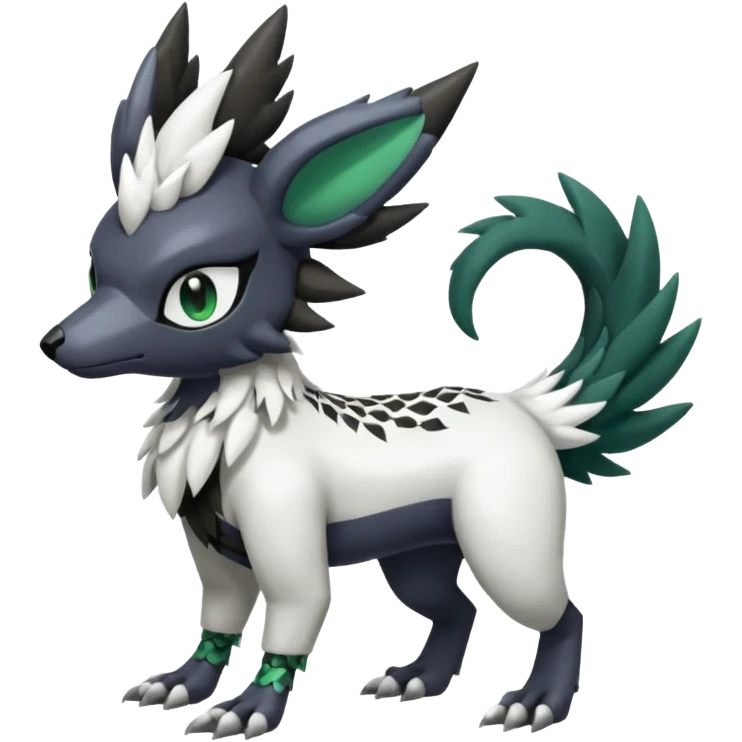 Shiny Black Grey White and Dark-Green Trico-Silvally-Skiddo-Sprigatito-Absol-fusion (full body) emoji