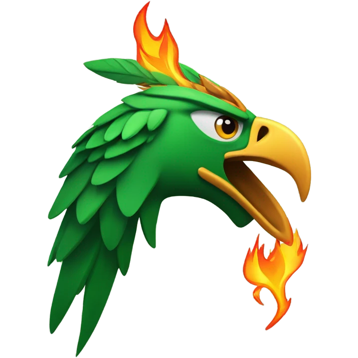 Green eagle wearing three pointed hat shooting flames emoji