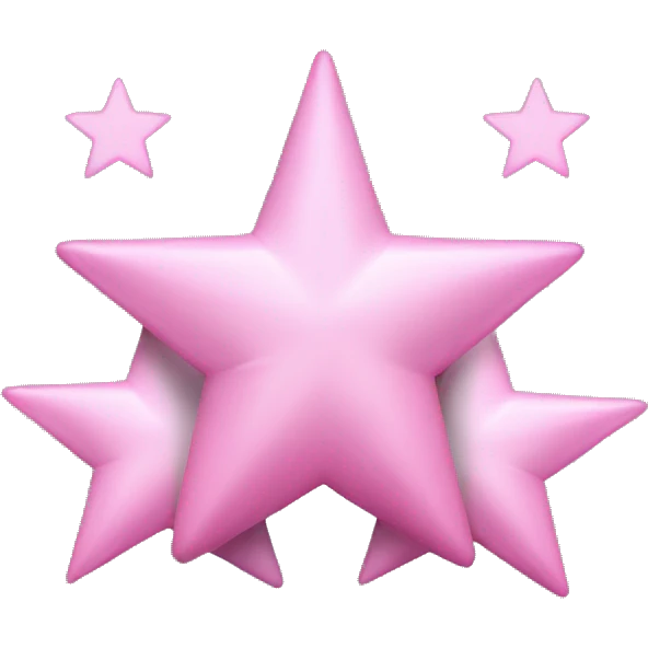 Three small pink , five-pointed stars grouped together. The stars have a slightly elongated shape, giving them a twinkling effect. They vary in size, with the largest star in the center and two smaller stars on either side.  emoji