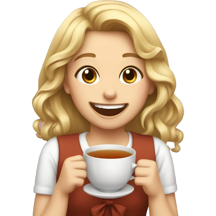 Girl laughing with tea and a bow emoji