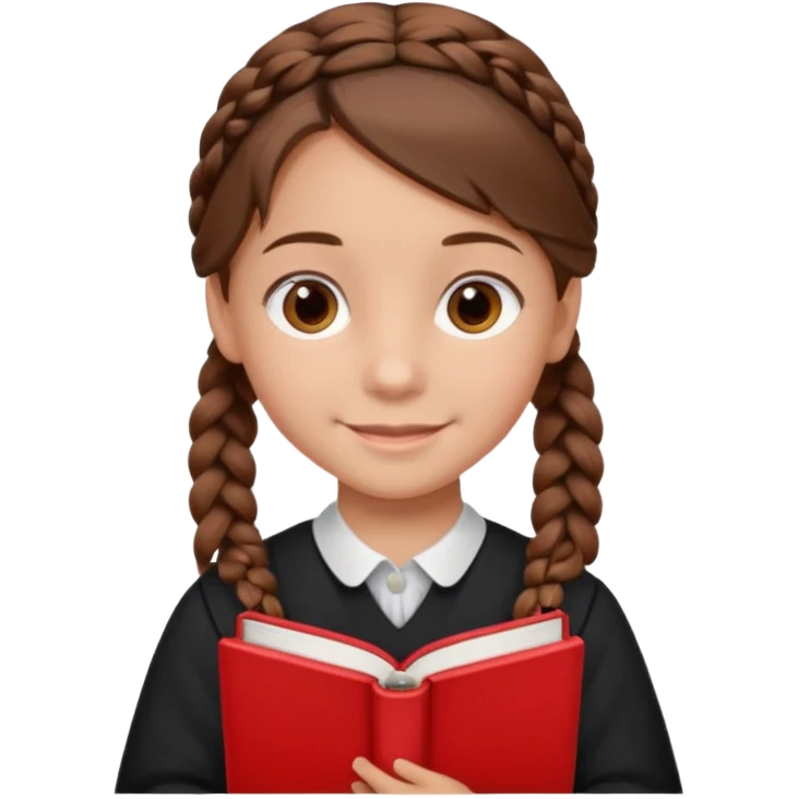 brown braid hair girl kid, student, black gile, red book emoji