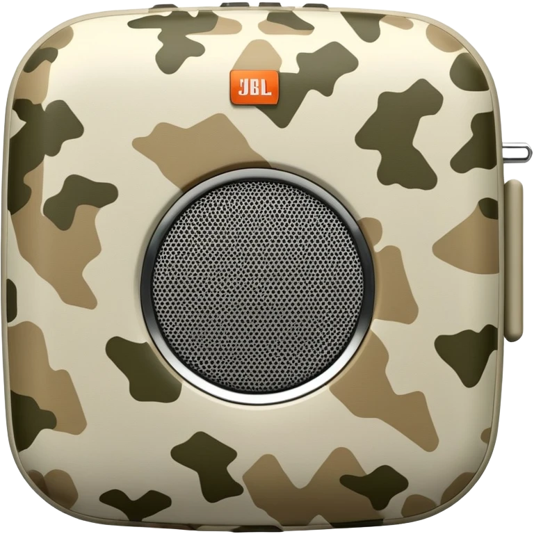 Geometric JBL Clip 4 speaker with desert camouflage pattern, simple iOS emoji style emoji