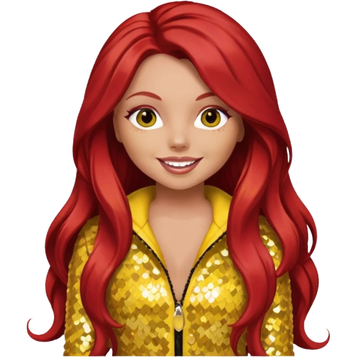 Jesy Nelson from Little Mix with long red hair, yellow sequin outfit emoji