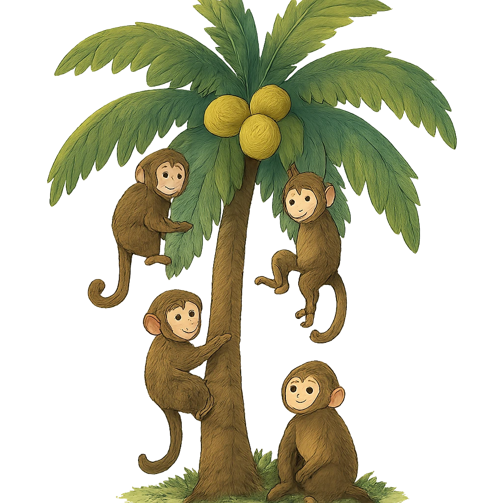 ghibli style palm tree with monkeys emoji