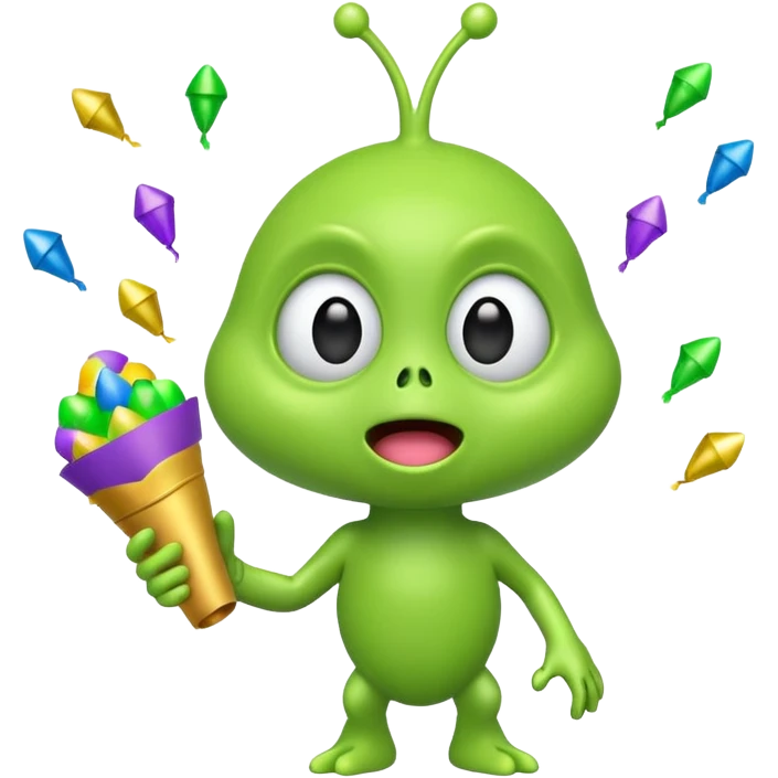 green alien excited blowing confetti popper emoji